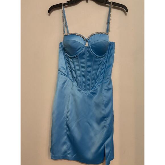 Oh Polly Blue Maeve Corset Crystal Trim Mini Dress 22196 Size 8 NWT - Picture 2 of 9